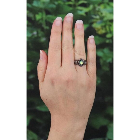 Sterling Silver Abalone Flower Ring Size 6 1/2 Dark Patina - Picture 2 of 9